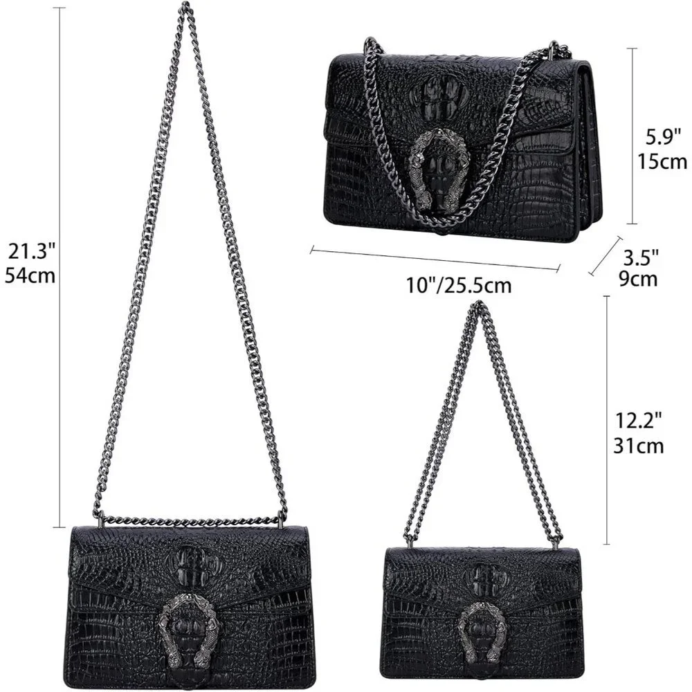⚡ Women's Crocodile Black Snake Leather Print Casual Satchel Crossbody Handbag